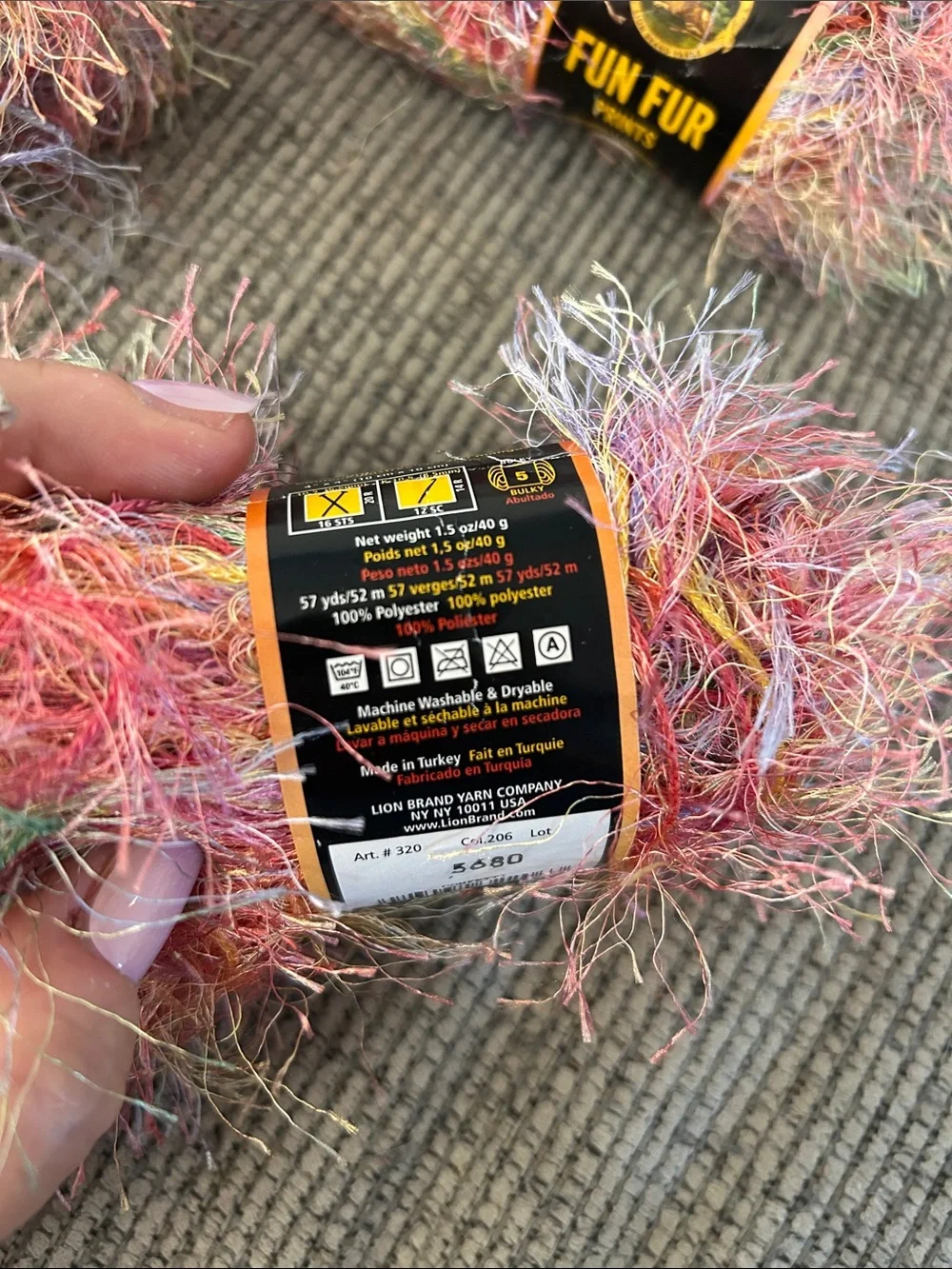Lion Brand Fun Fur Prints Eyelash Yarn NEW x4 skeins Multicolor Pink Mix 40g ea